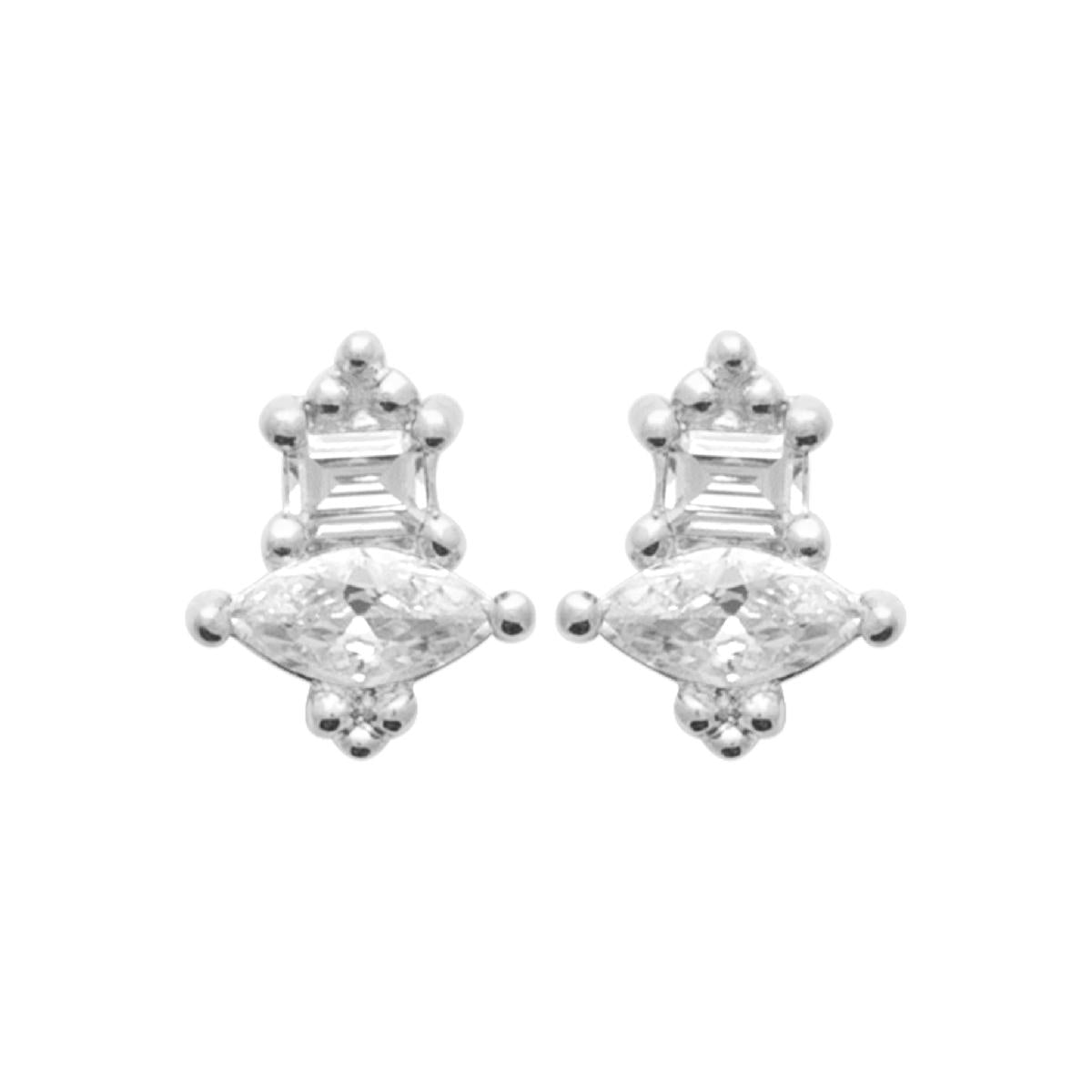 Boutons d'Oreilles Pierres Blanches Naturelles – Zirconium Serti Cristal Pavé – Argent 925