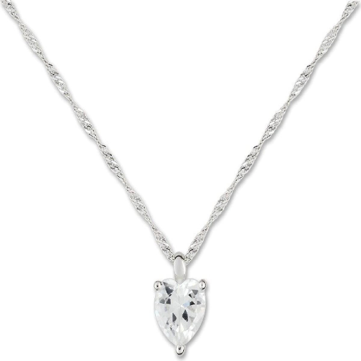 Collier AU375 Or Blanc 375/1000 Cœur Oxyde Sertie Maille Singapour Fermoir Anneau