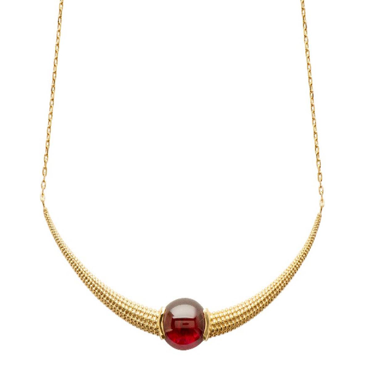 Collier Forçat 45 Cm Maille – Plaqué Or Jaune 3 Microns Et Pierre De Synthèse Rouge