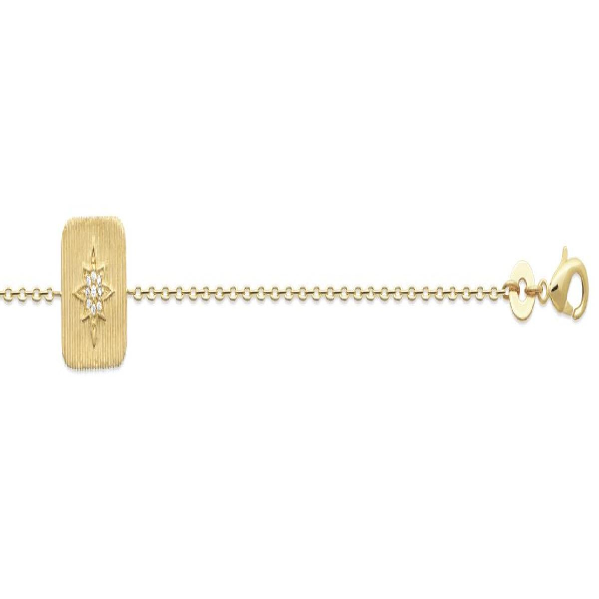 Bracelet Carré Étoile – Plaqué Or Jaune 18 Carats Finition Matte Striée Avec Oxydes Brillants