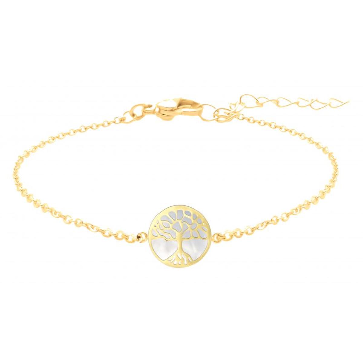 Bracelet Arbre de Vie Ajouré Nacre Blanche et Gravures Fines – Acier Inoxydable Doré