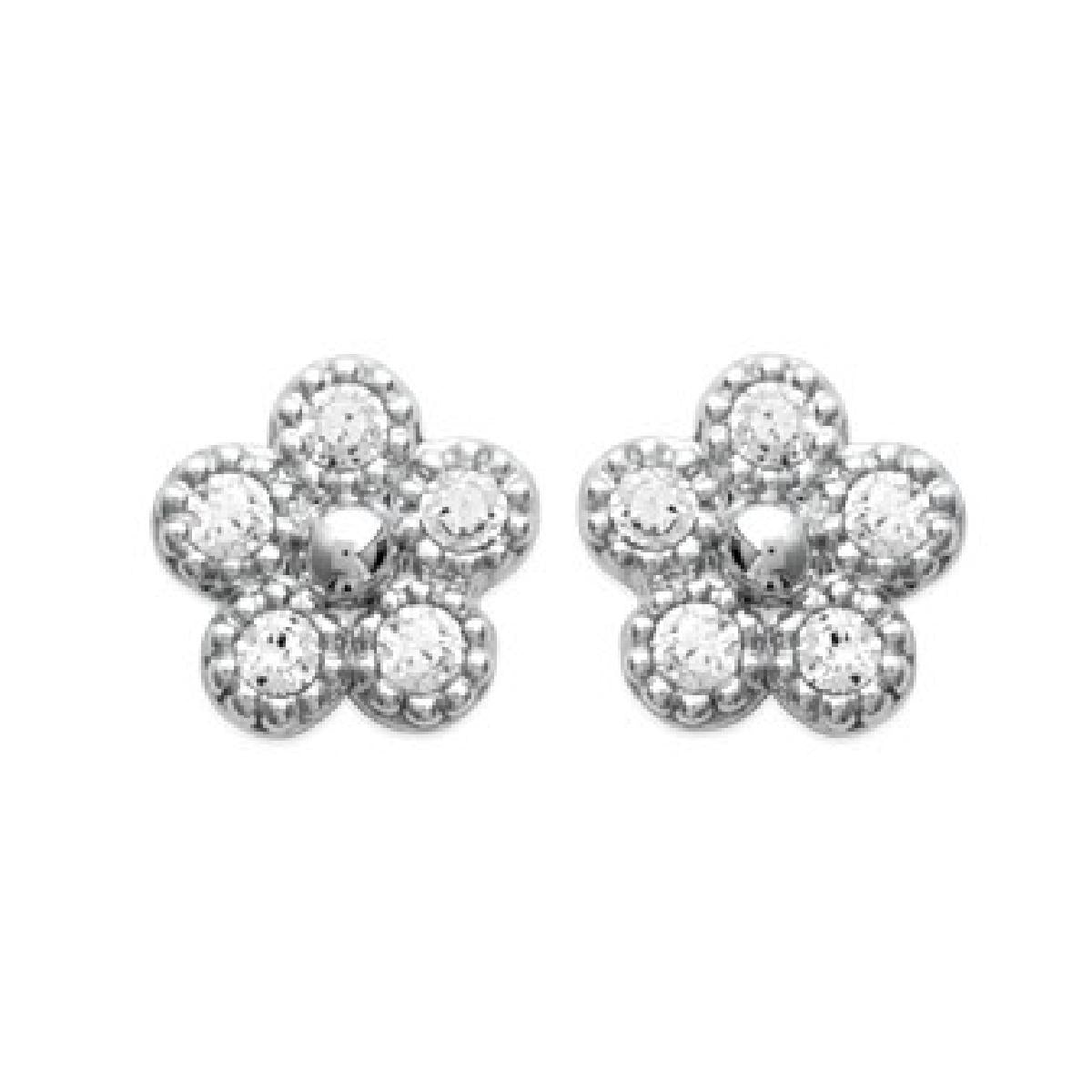 Boucles D'Oreilles AG925 Fleur – Argent Rhodié 925/1000 Et Oxydes De Zirconium Modèle Floral