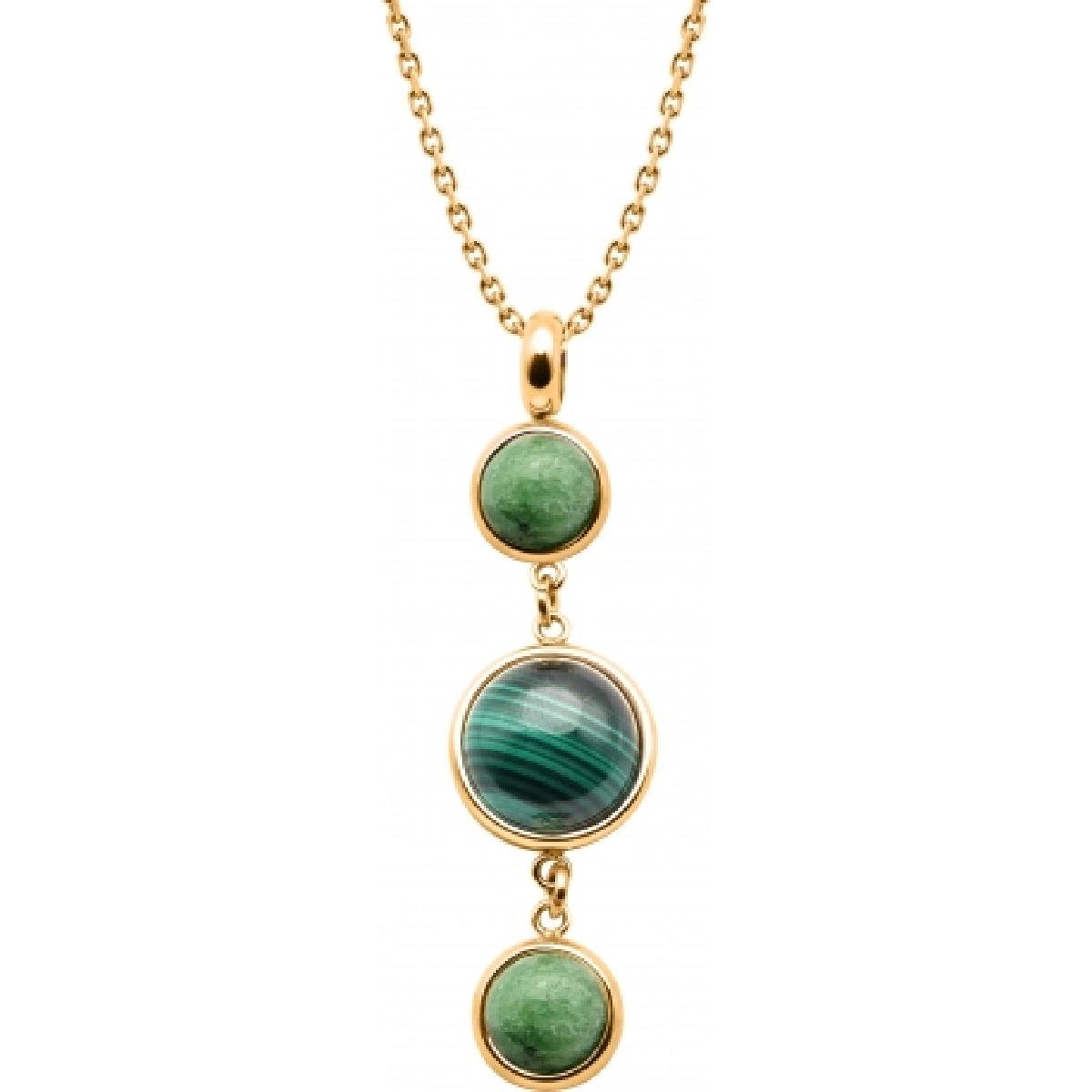 Collier Pendentif Tri Cabochons Malachite et Zoïsite Edition pour Femme - Acier Doré