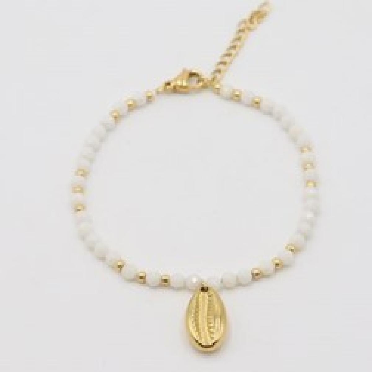 Bracelet Simple P. Blanches Maillon Rond Satiné Longueur 21 cm Version Standard – Acier