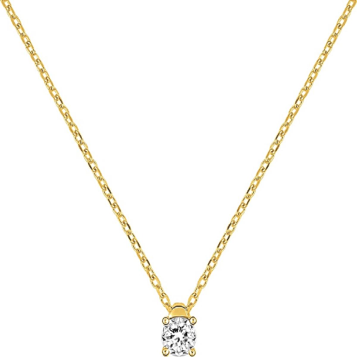 Collier AU375 Pendentif Diamant Rond Brillant Sertissage Griffe - Or Jaune 9 Carats