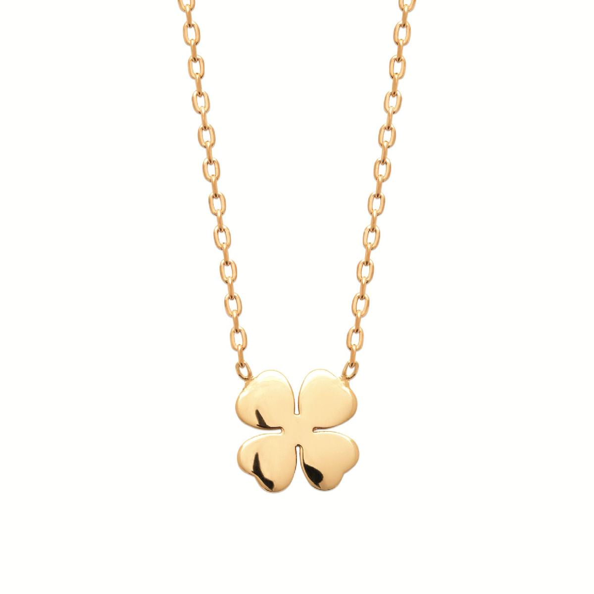 Collier Chaîne Forçat Pendentif Trèfle À Quatre Feuilles Gravé Ajustable – Plaqué Or