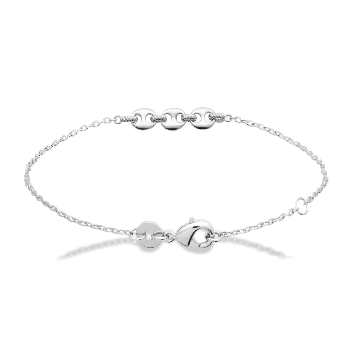 Bracelet AG925 Argent Rhodié 925/1000 Maillons Grains de Café Tressés Finition Satinée 18 cm