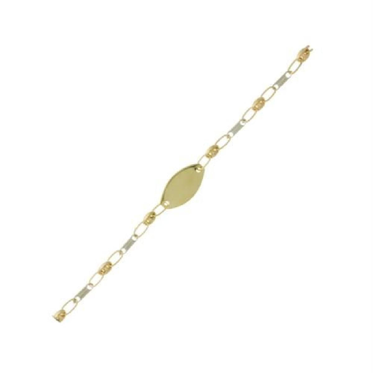 Gourmette Bicolore Gravable AU375 – Or Jaune Et Blanc En 375/1000, Plaque Ovale Gravée