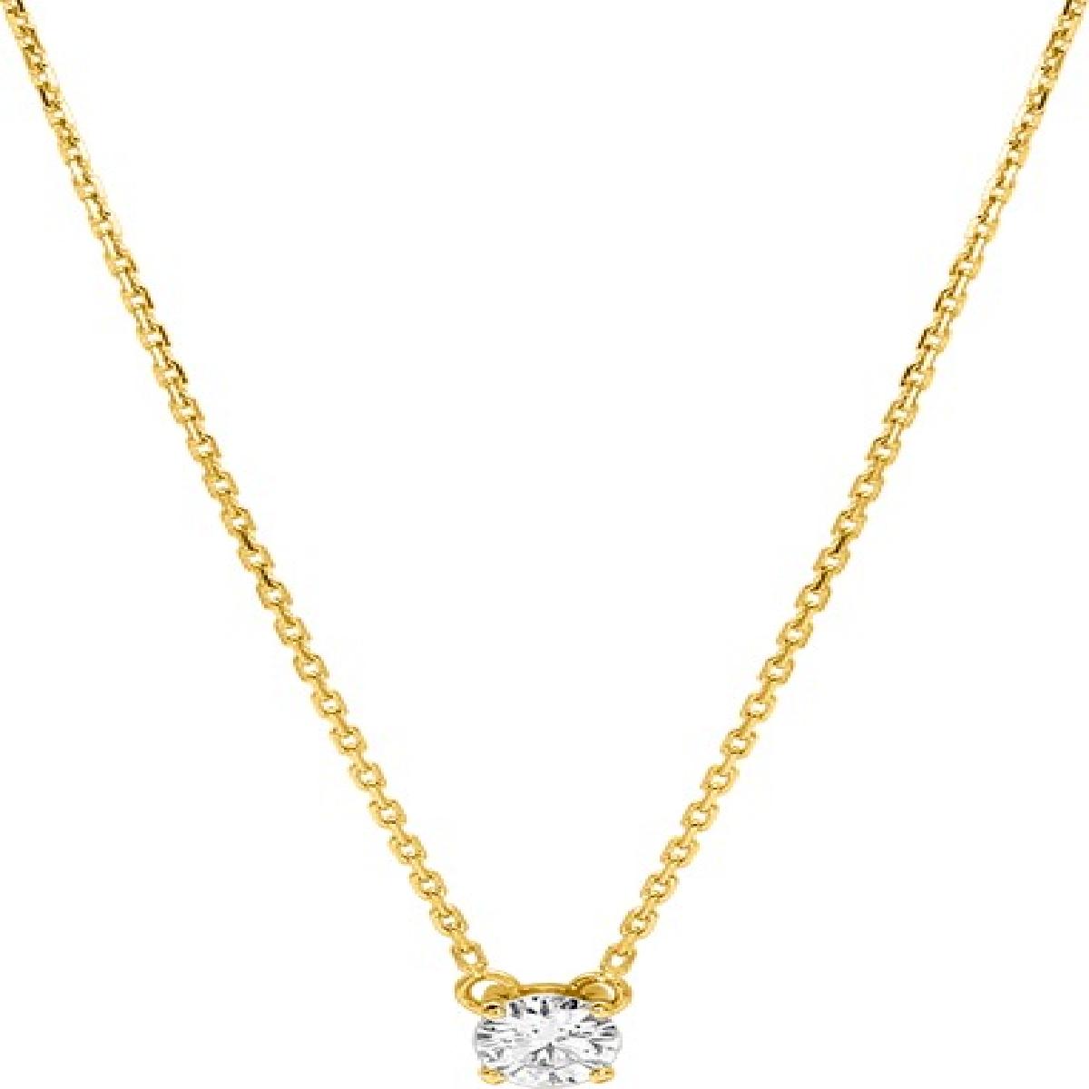 Collier Simple P. Blanches Zirconium Longueur Ajustable Chaîne Fine – Or 18 Carats
