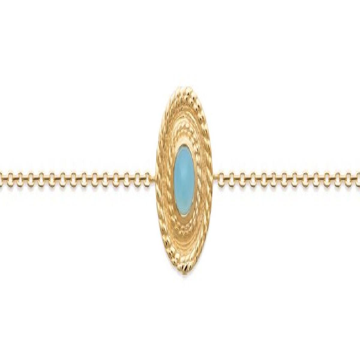 Bracelet Agathe Agate Bleue - Plaqué Or Jaune 750/1000 Longueur 18 cm Anneau Intermédiaire à 16 cm