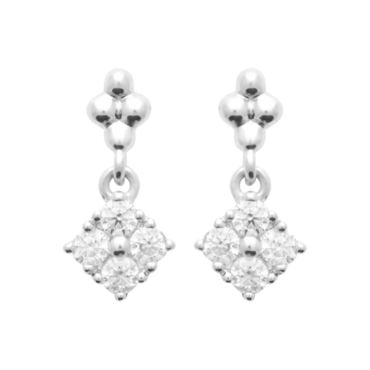 Boutons d'Oreilles Pierres Blanches Facettées Taille Coussin – Argent 925 Et Zirconium