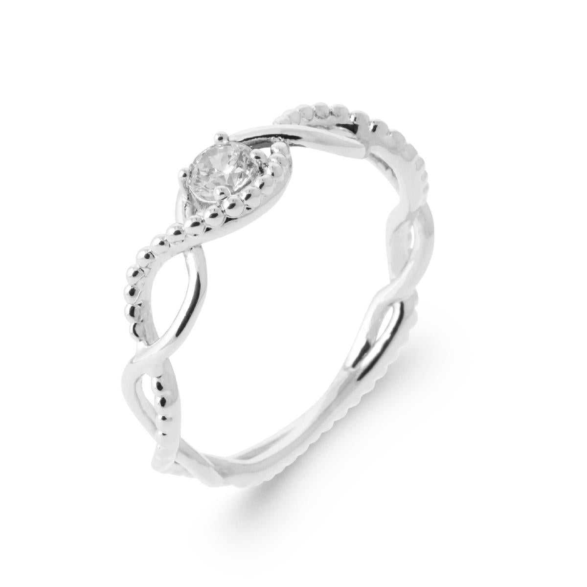 Bagues AG925 – Argent Rhodié 925/1000 Perlées Oxydes De Zirconium Blancs Tailles 50 À 60