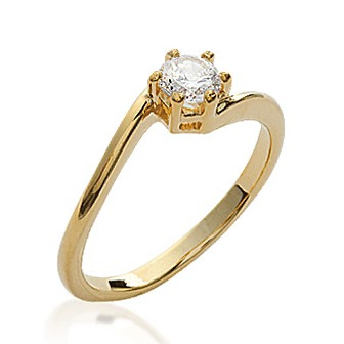 Bague Solitaire Asymétrique Oxyde de Zirconium Sertie Six Griffes – Or Plaqué 5 Microns