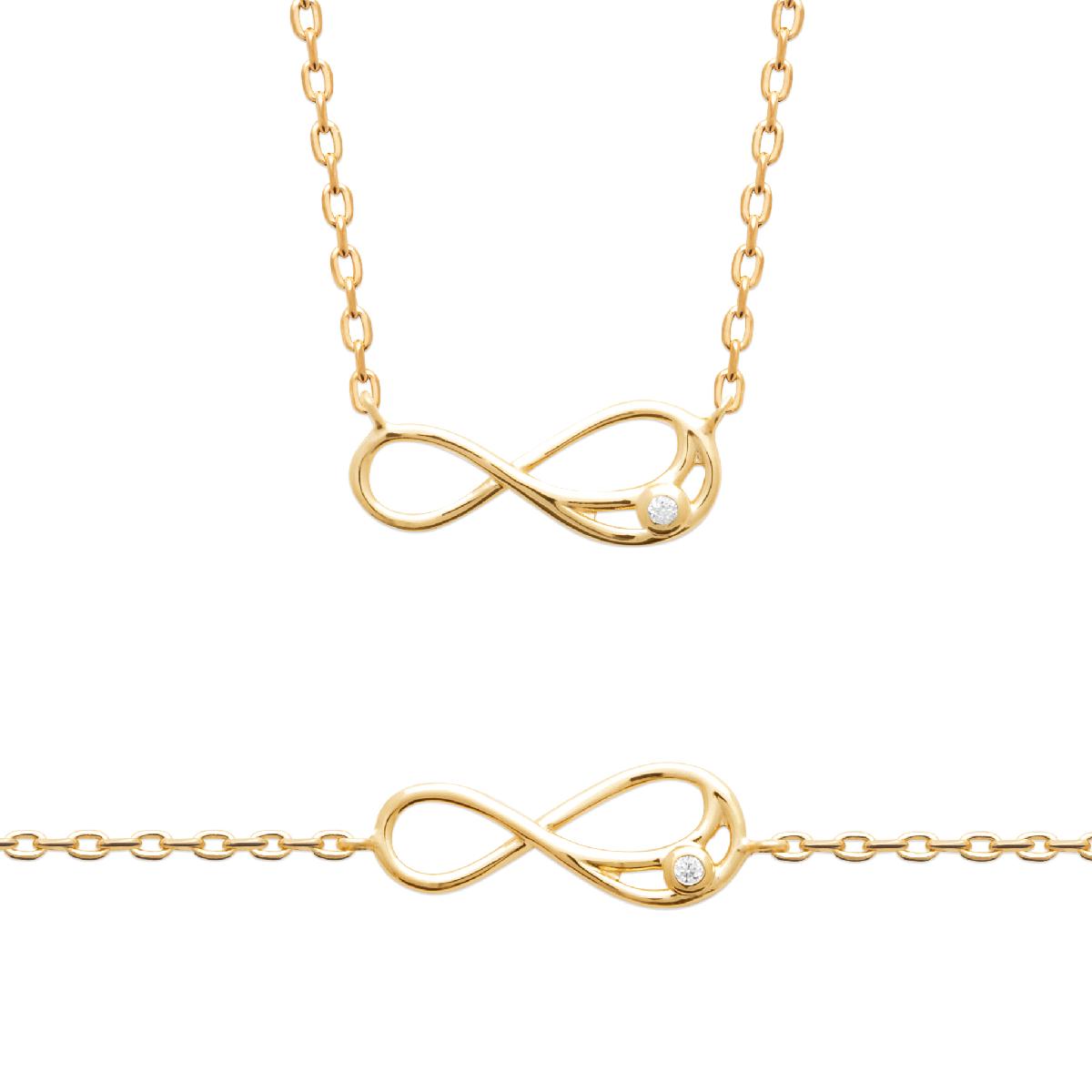 Bracelet Infini Serti Oxyde Zirconium Blanc Double Rang Avec Fermoir Mousqueton – Plaqué Or 3 Mic