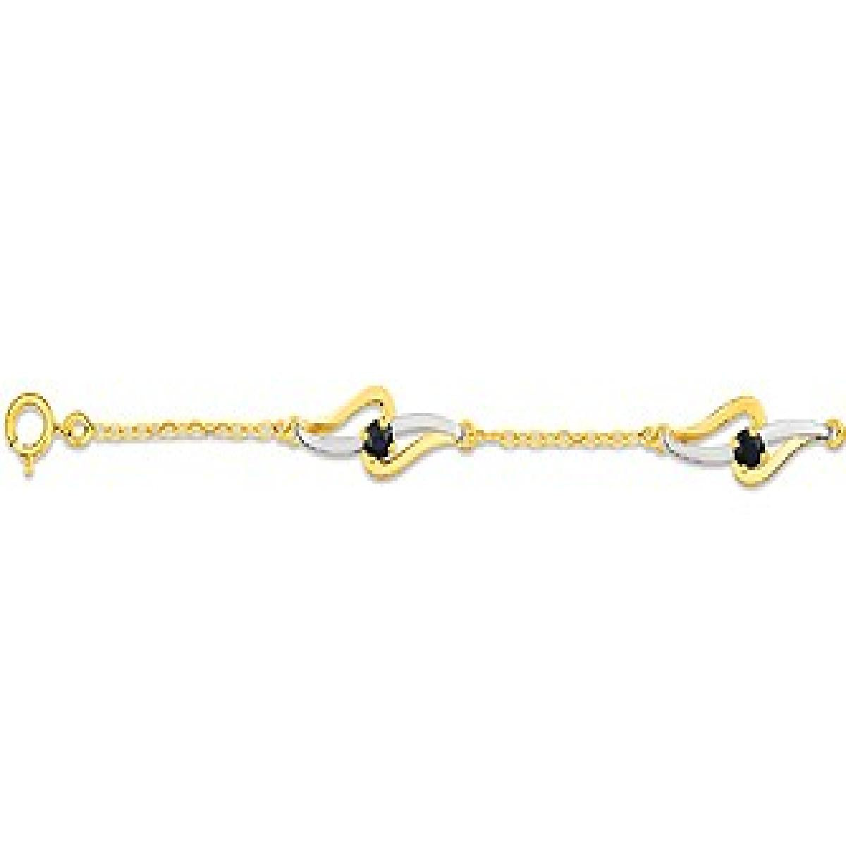 Bracelets AU375 – Or Jaune 9 Carats Et Saphir Central, Maillons Ronds, Longueur Réglable 17 Cm