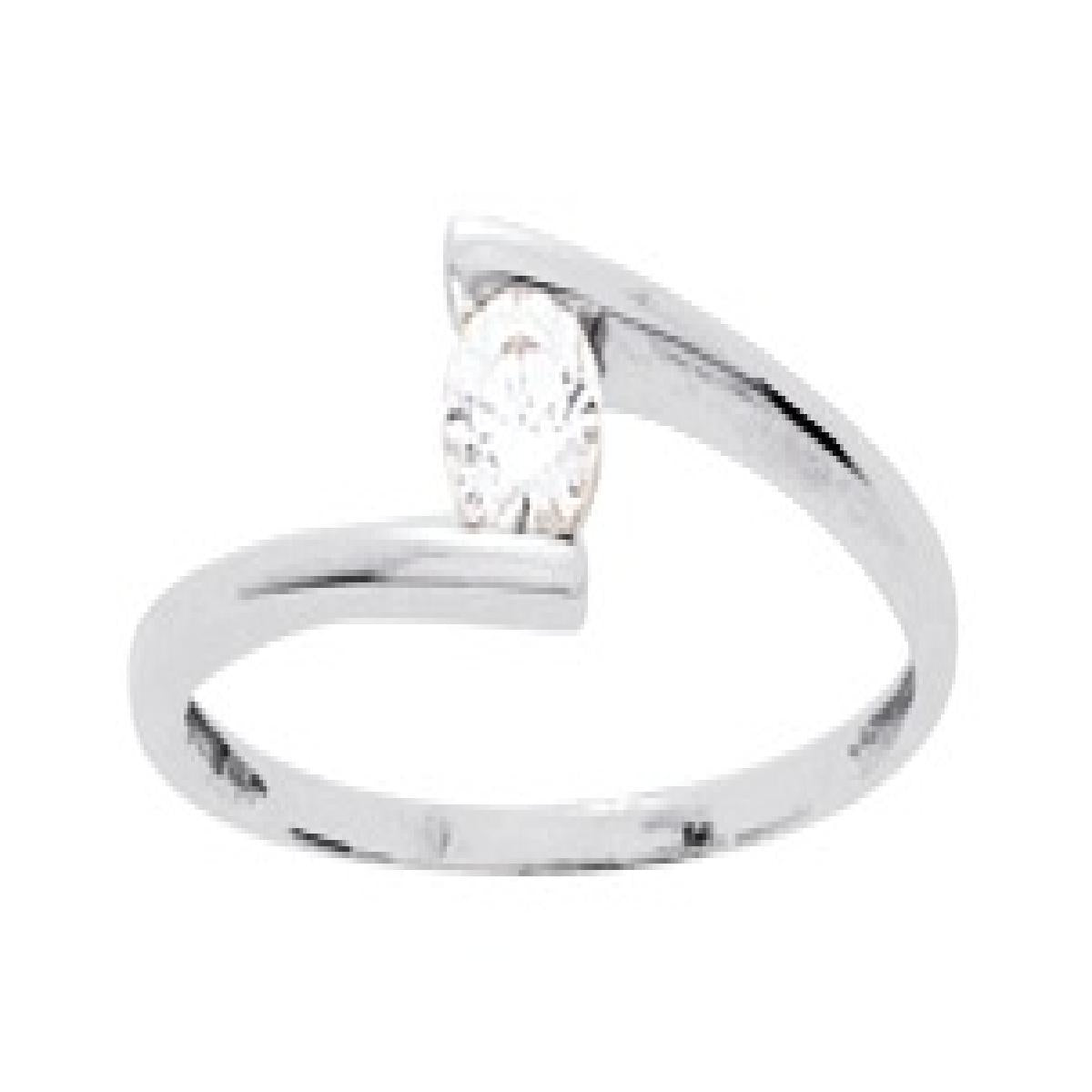 Bague Solitaire AU375 Zirconium Sertie, Ligne Épurée Et Finition Polie Et Garantie 5 Ans