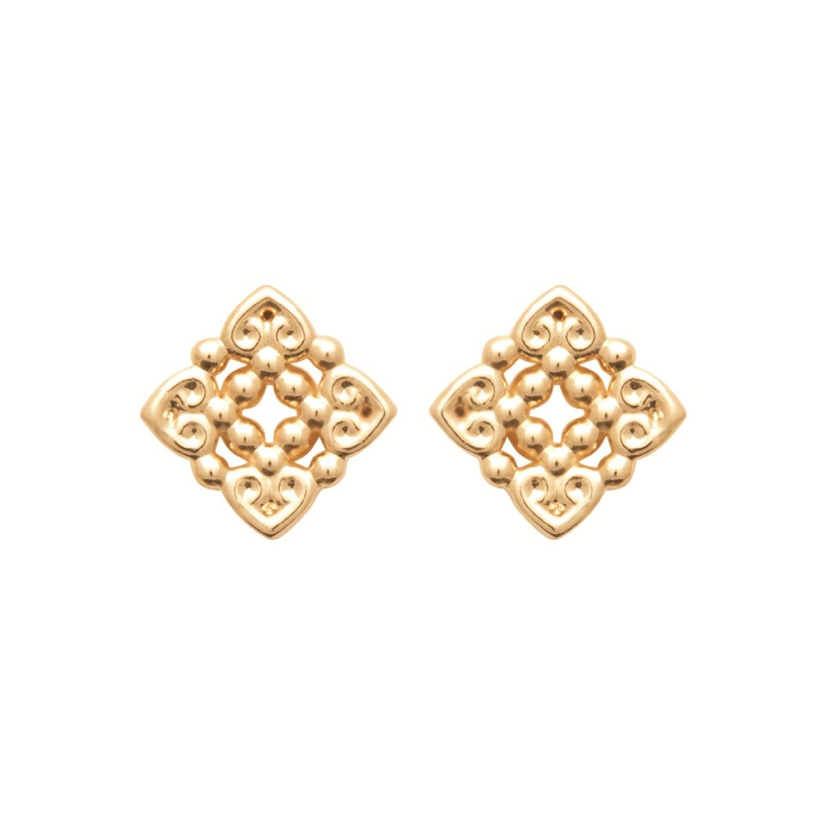 Boutons D'Oreilles Motif Rond Gravé À Facettes Fines Et Poli – Or Jaune 18 Carats