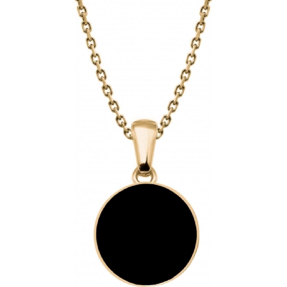 Collier Onyx Rond Naturel Gravé ALOÏZE Collection Minimaliste – Acier Inoxydable Doré