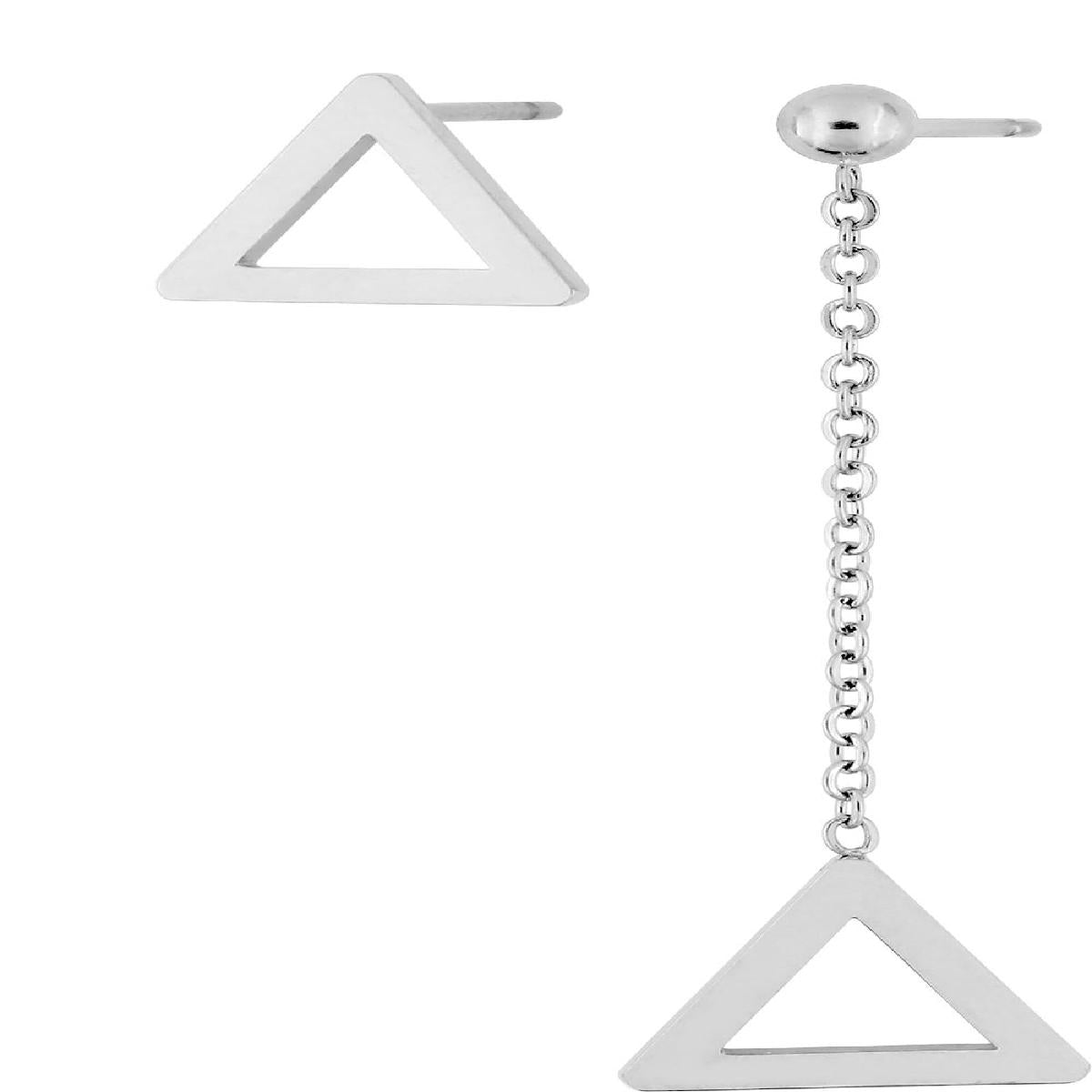 Boucles D'Oreilles Dépareillées Triangle Puce Et Pendante Chaîne De 2,5 Cm – Acier