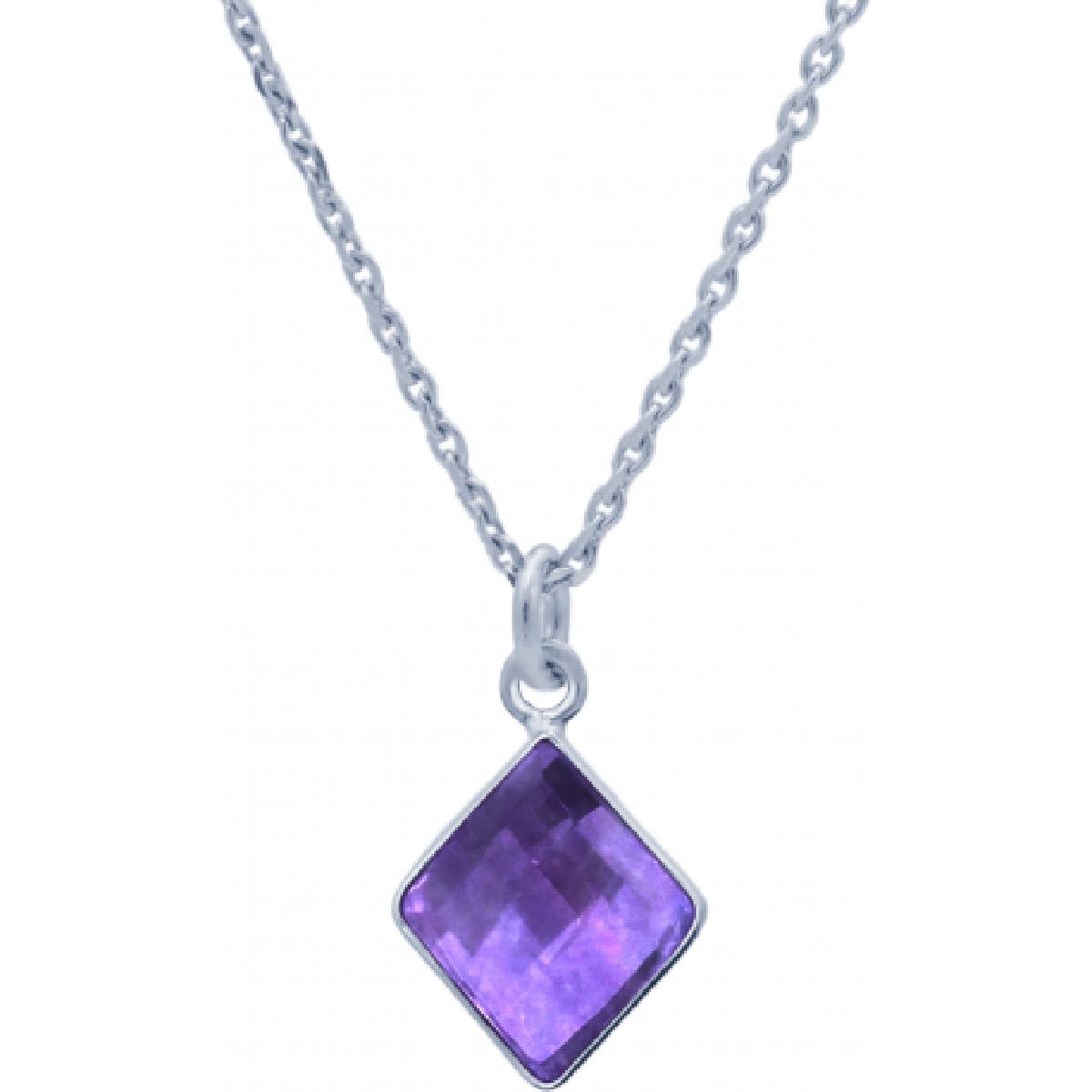 Collier Simple +P. Couleur – Argent 925 Améthyste Naturelle Facettée Longueur Réglable