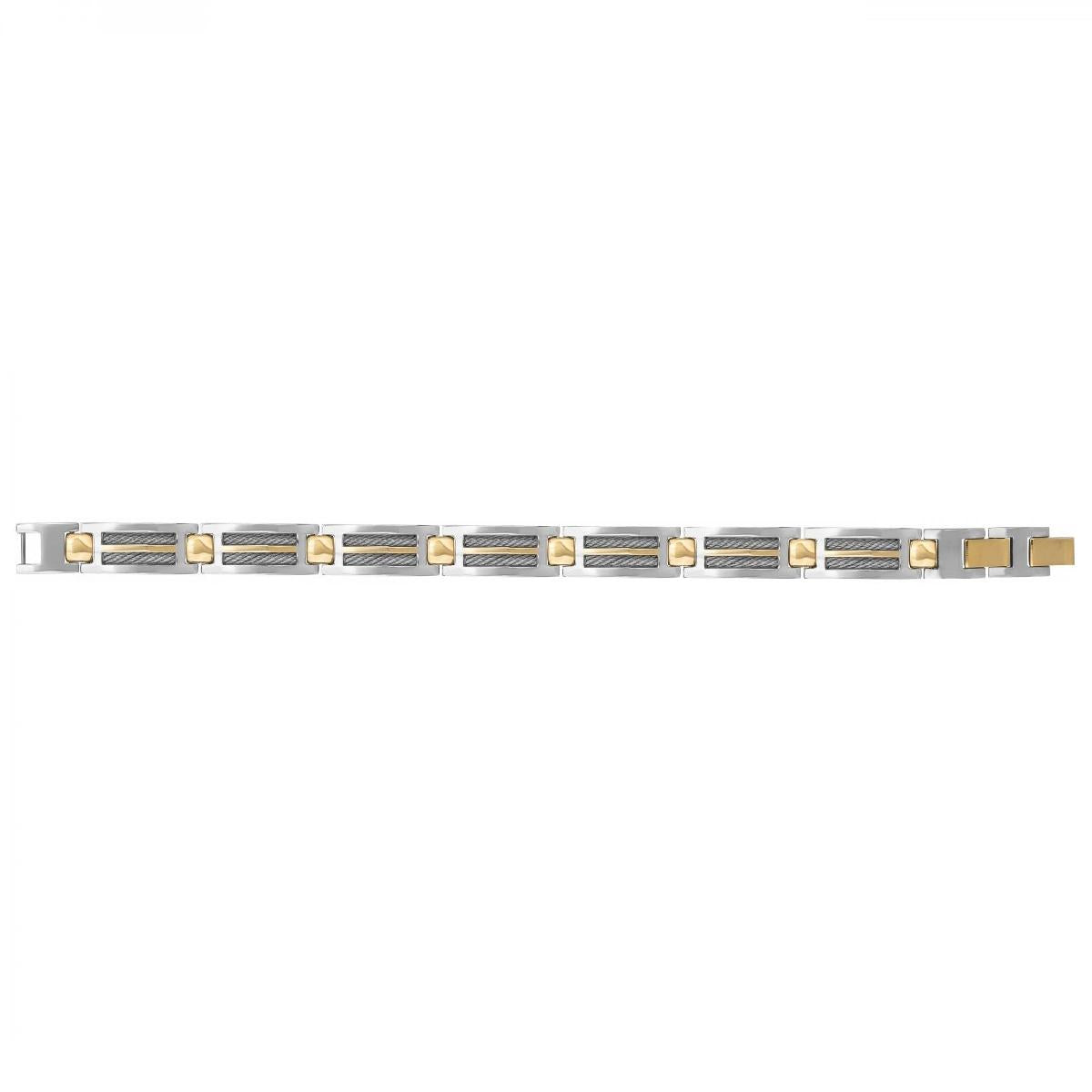 Bracelet à Maillons Bicolores et Câbles Apparents, Modèle Contemporain Acier Bicolore