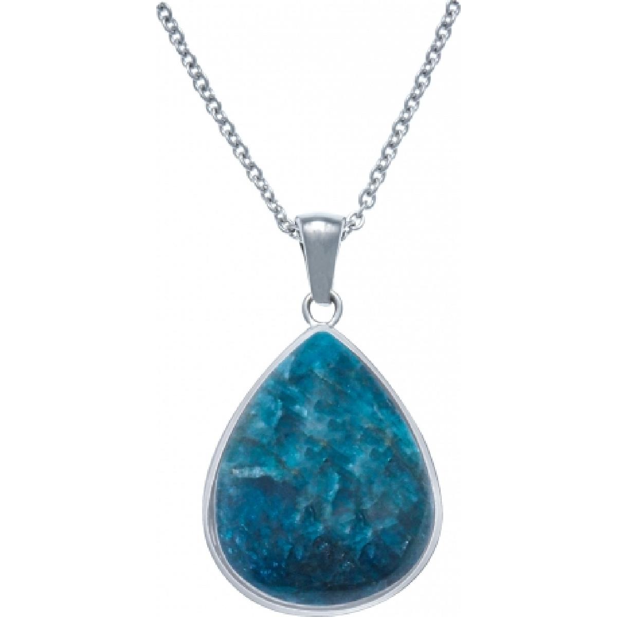 Collier Pendentif Goutte Apatite Naturelle Sur Chaîne Forçat En Acier Inoxydable