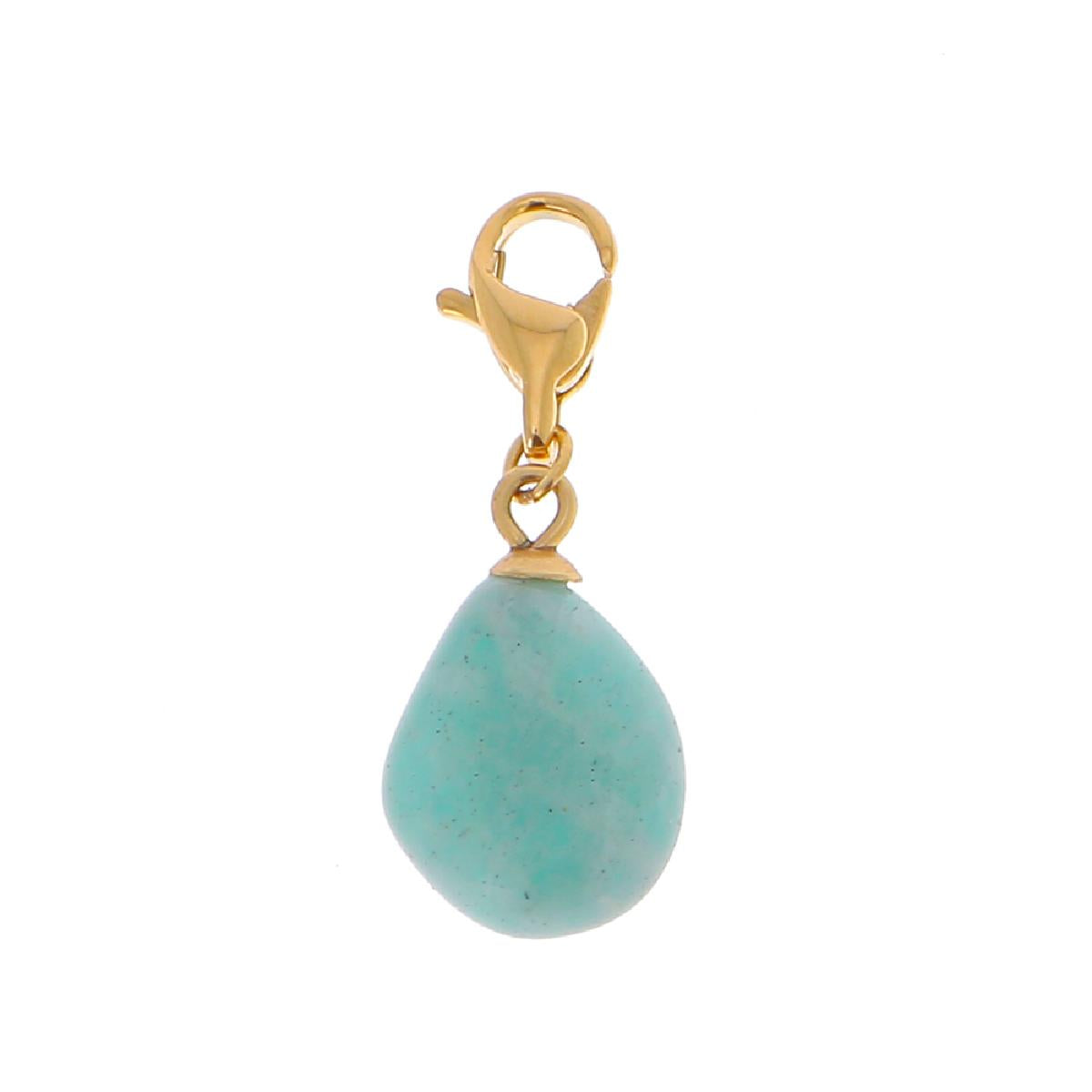 Pendentifs Goutte Amazonite Sertie Sur Monture Allongée Pour Chaîne À Large Maille Mousqueton – Acier Doré