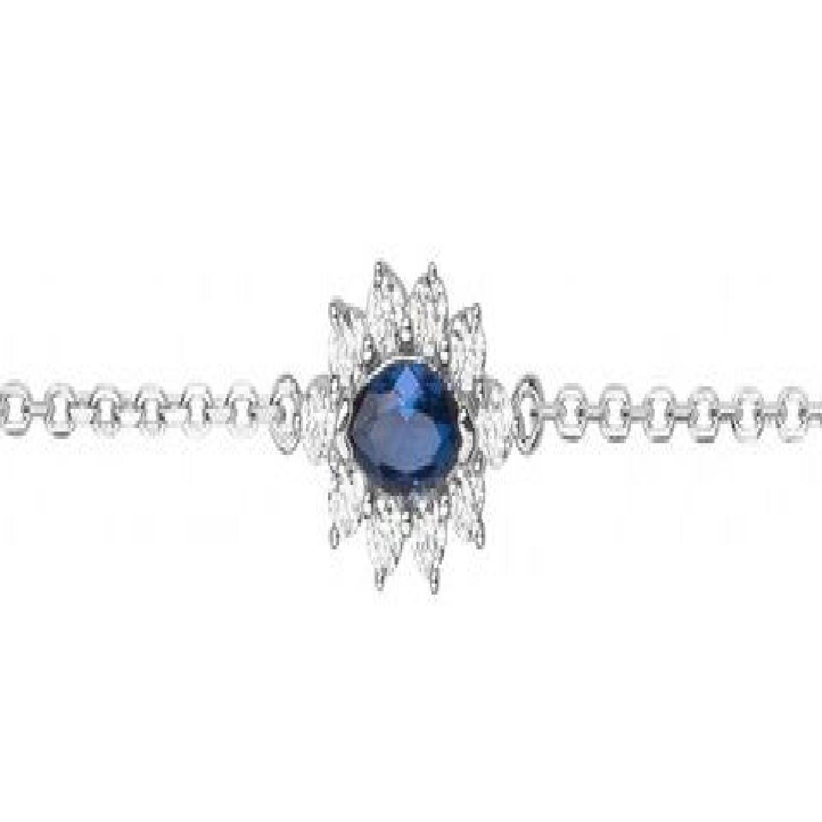 Bracelet Forçat Fleur Sertie D'Oxydes De Zirconium Et Spinelle Bleu – Argent Rhodié 925/1000
