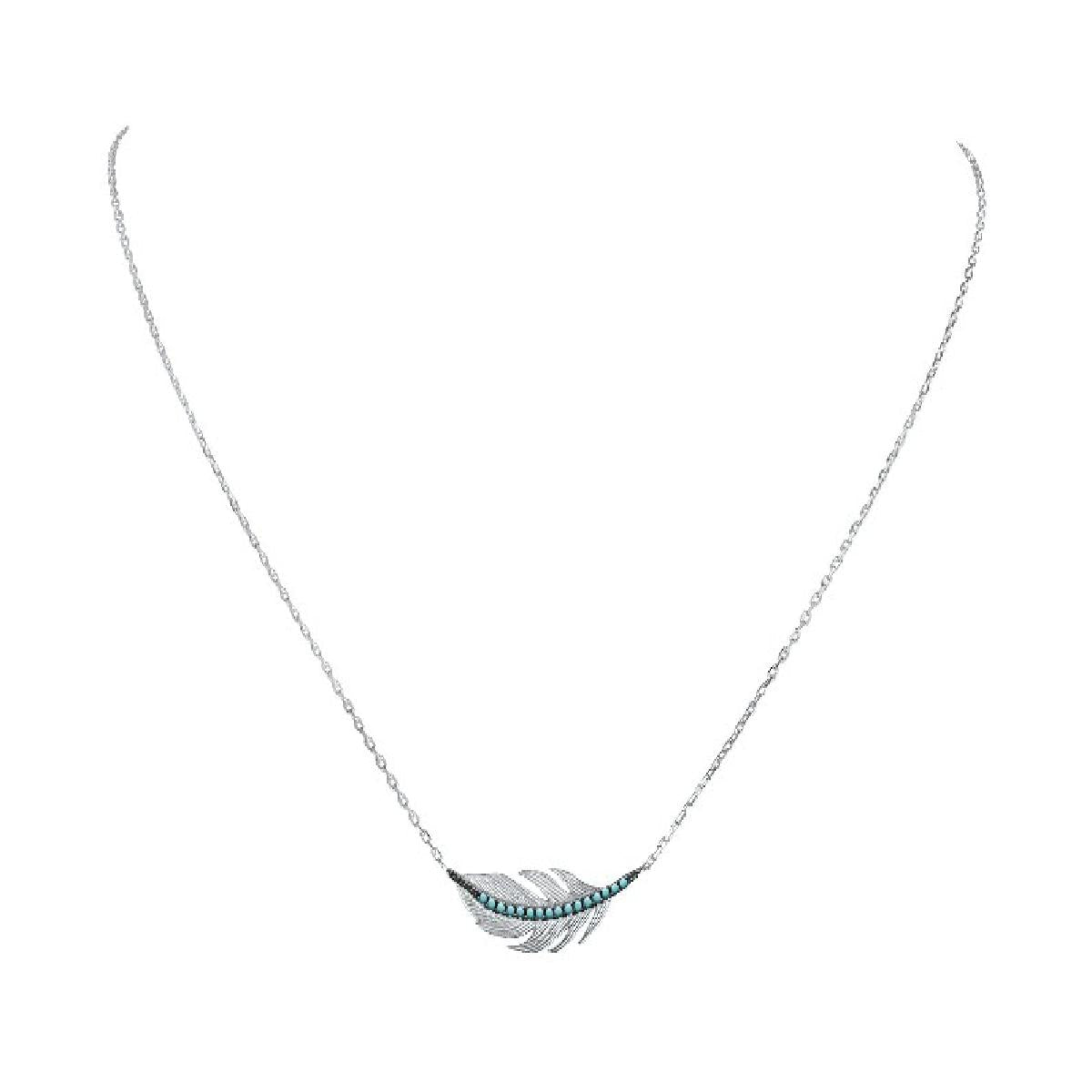 Collier AG925 Pendentif Plume – Argent Rhodié 925/1000 et Pierres Bleues Taillées