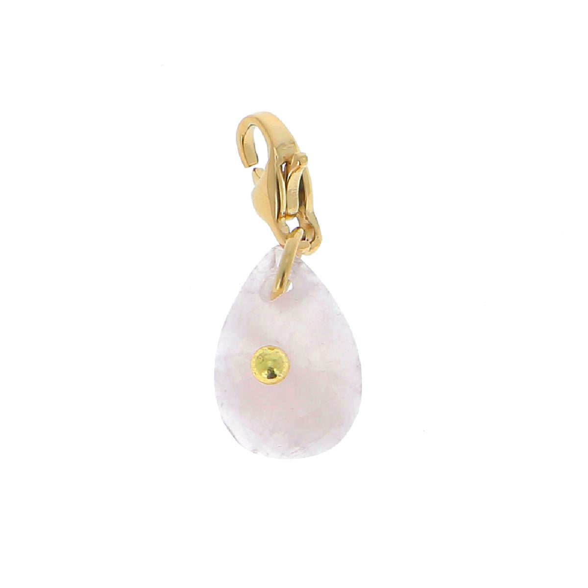 Pendentifs Goutte Quartz Rose Véritable Motif Élargi Avec Fermoir Mousqueton – Acier Doré