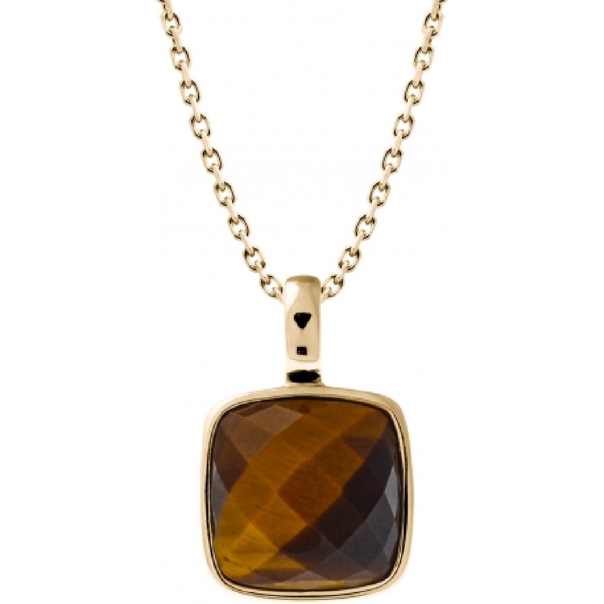 Collier Œil De Tigre Facetté Naturel Variation de Couleur Marron Doré Clair et Foncé – Acier Doré