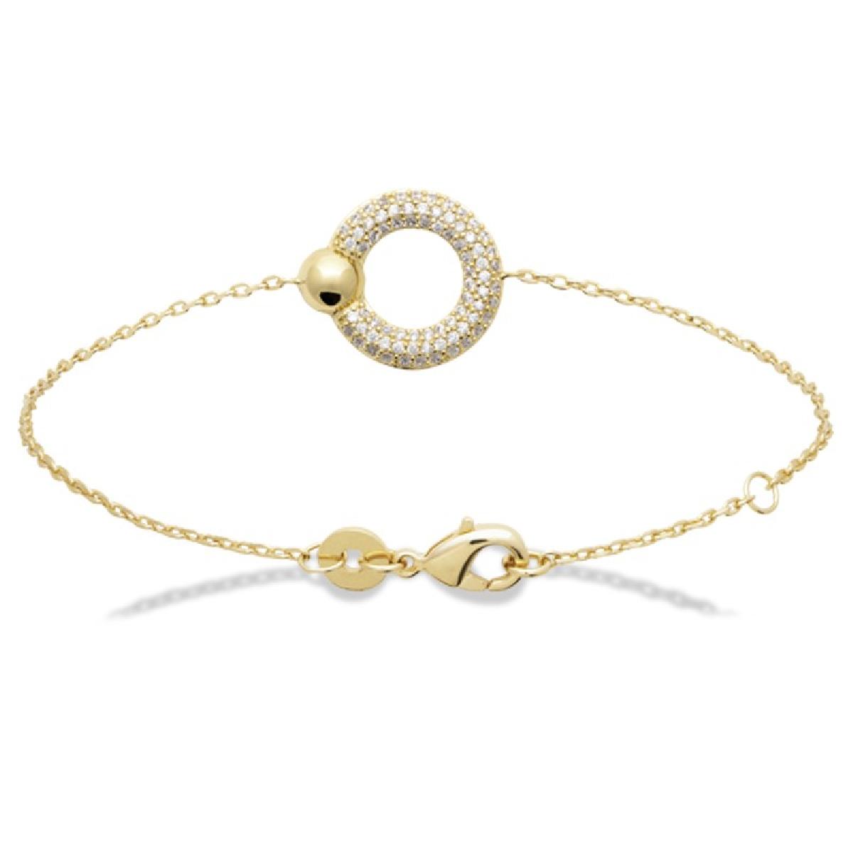 Bracelet Forçat Cercle Bombé Sertie Oxydes Or Jaune 750/1000 Longueur 18 cm Avec Anneau Intermédiaire À 16 Cm