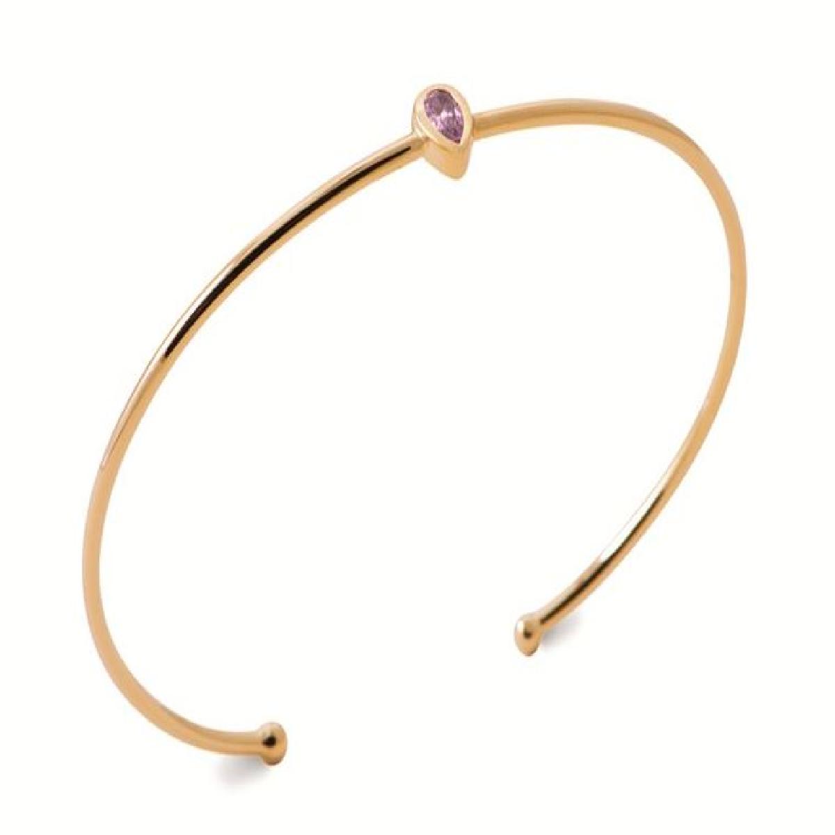 Jonc Poire Zirconium Rose Serti Clos Fermoir Ouvert Arrière – Or Jaune Plaqué 3 Microns