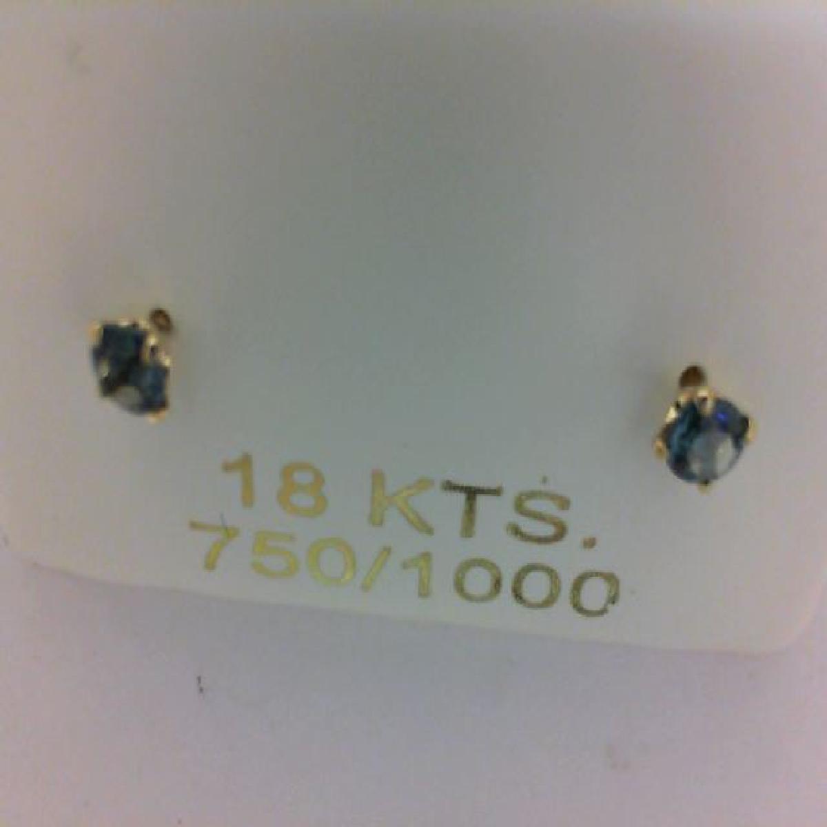 Boutons d'Oreille Sertis De Pierres De Couleur Naturelle Topaze Bleue – Or Jaune 18 Carats