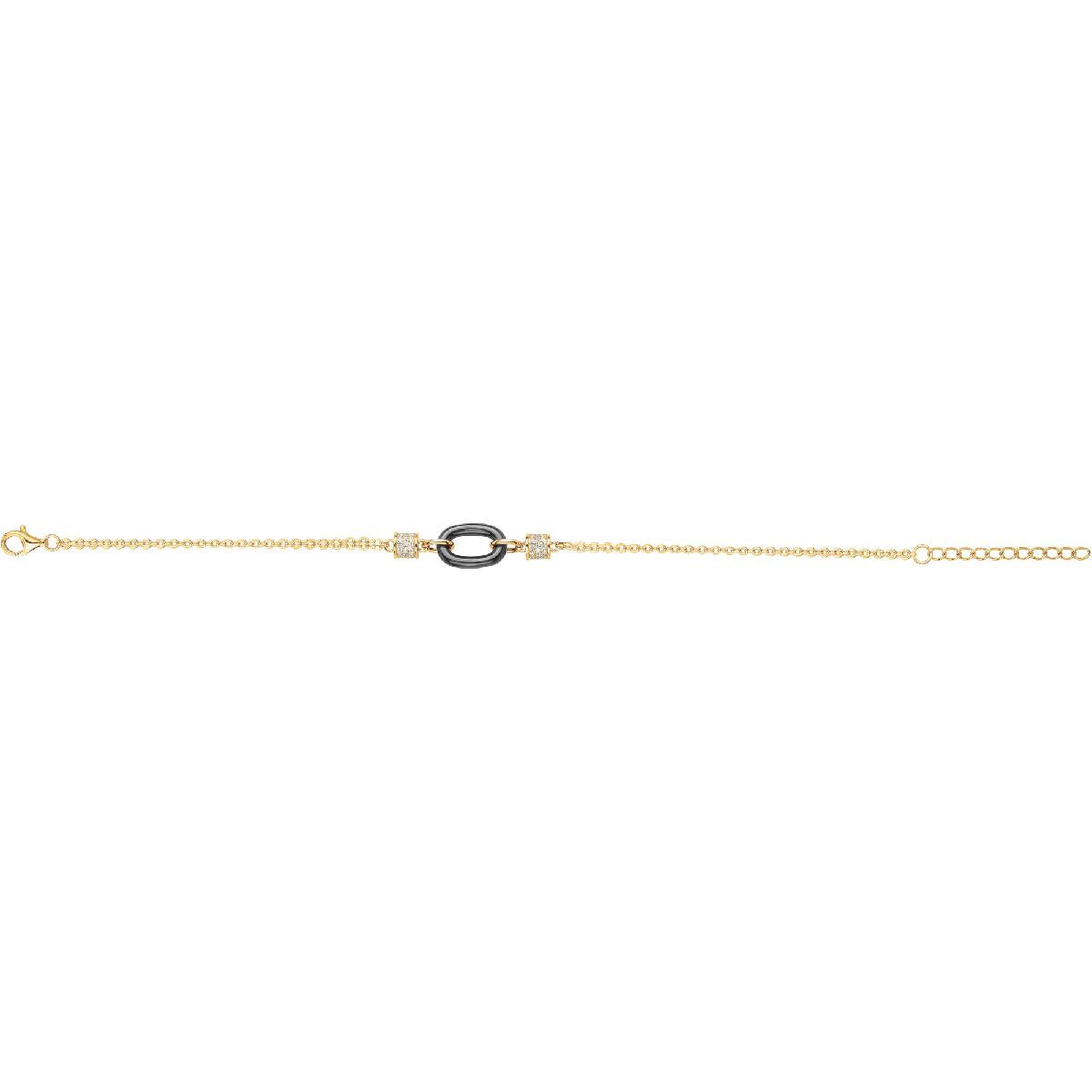 Bracelet Céramique Plaque Zirconium Gravé Motif Croix Fin Détails – Or Jaune 18 Carats