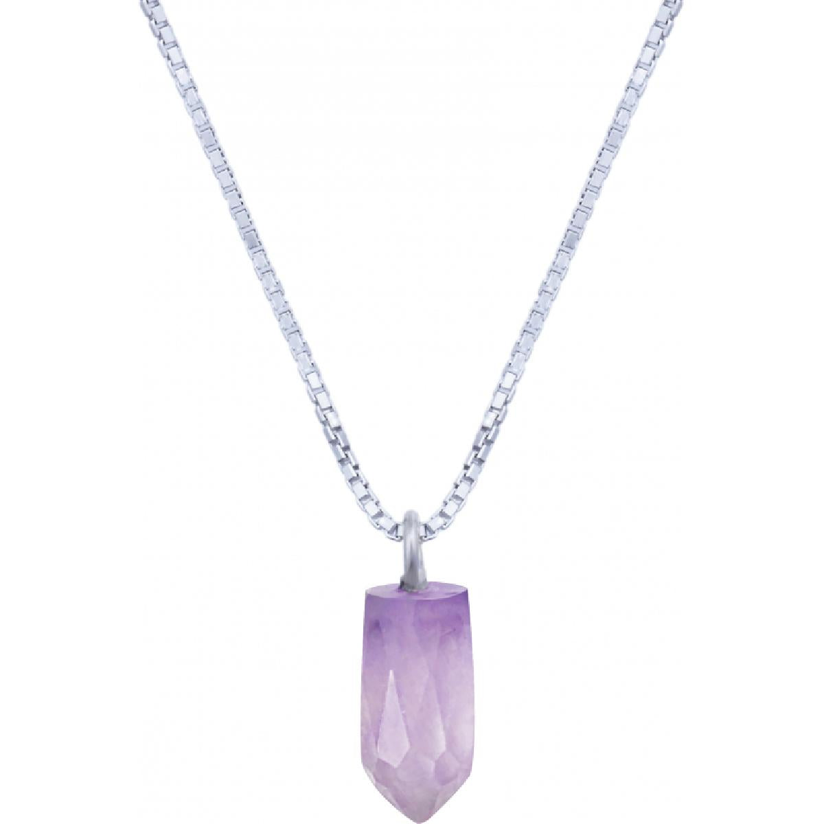Collier Simple Modèle ALOÏZE Améthyste Violet Taille Fine Chaîne Sans Fermoir – Argent 925