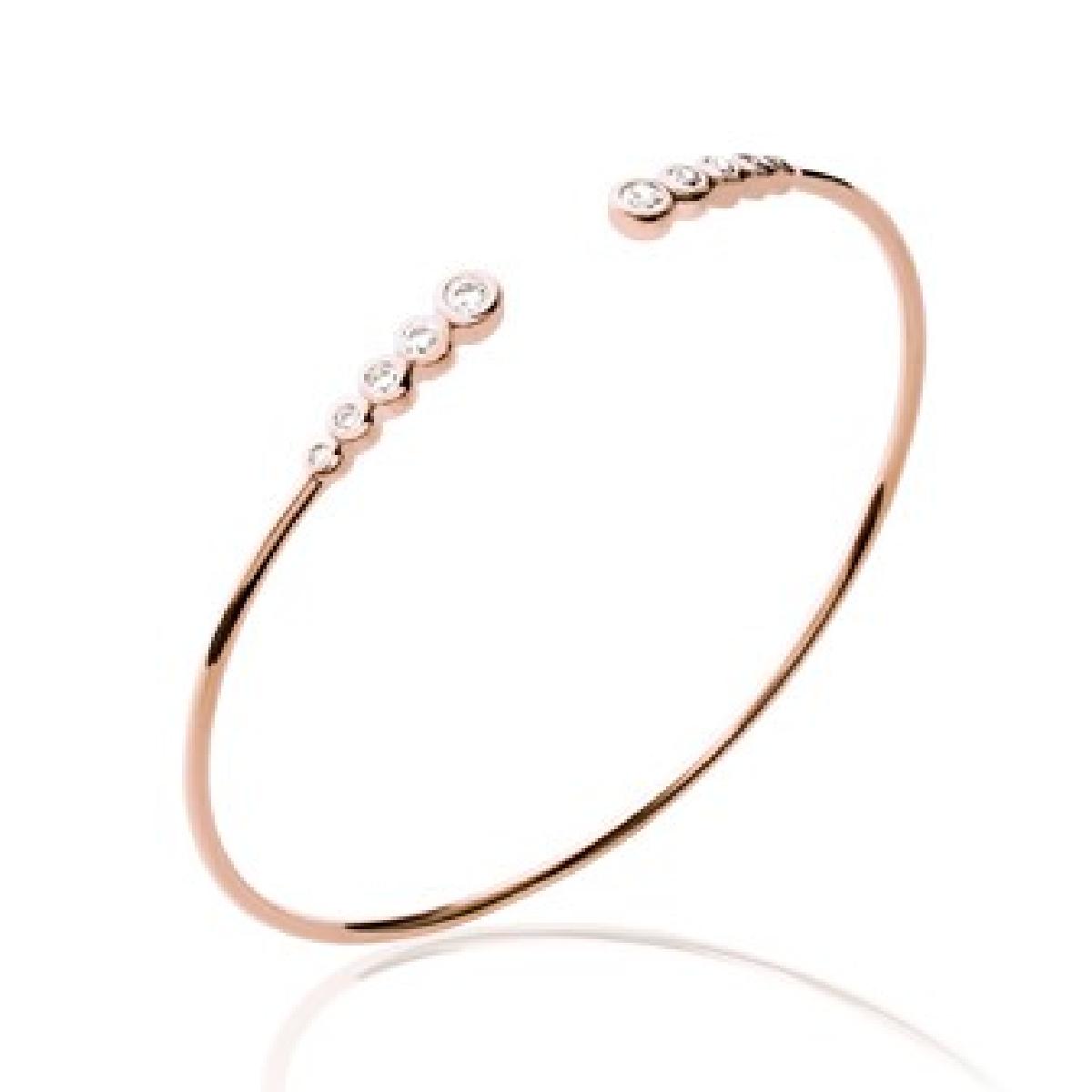 Bracelet rigide jonc ouvert oxydes de zirconium sertis à extrémités – Or jaune 3 microns