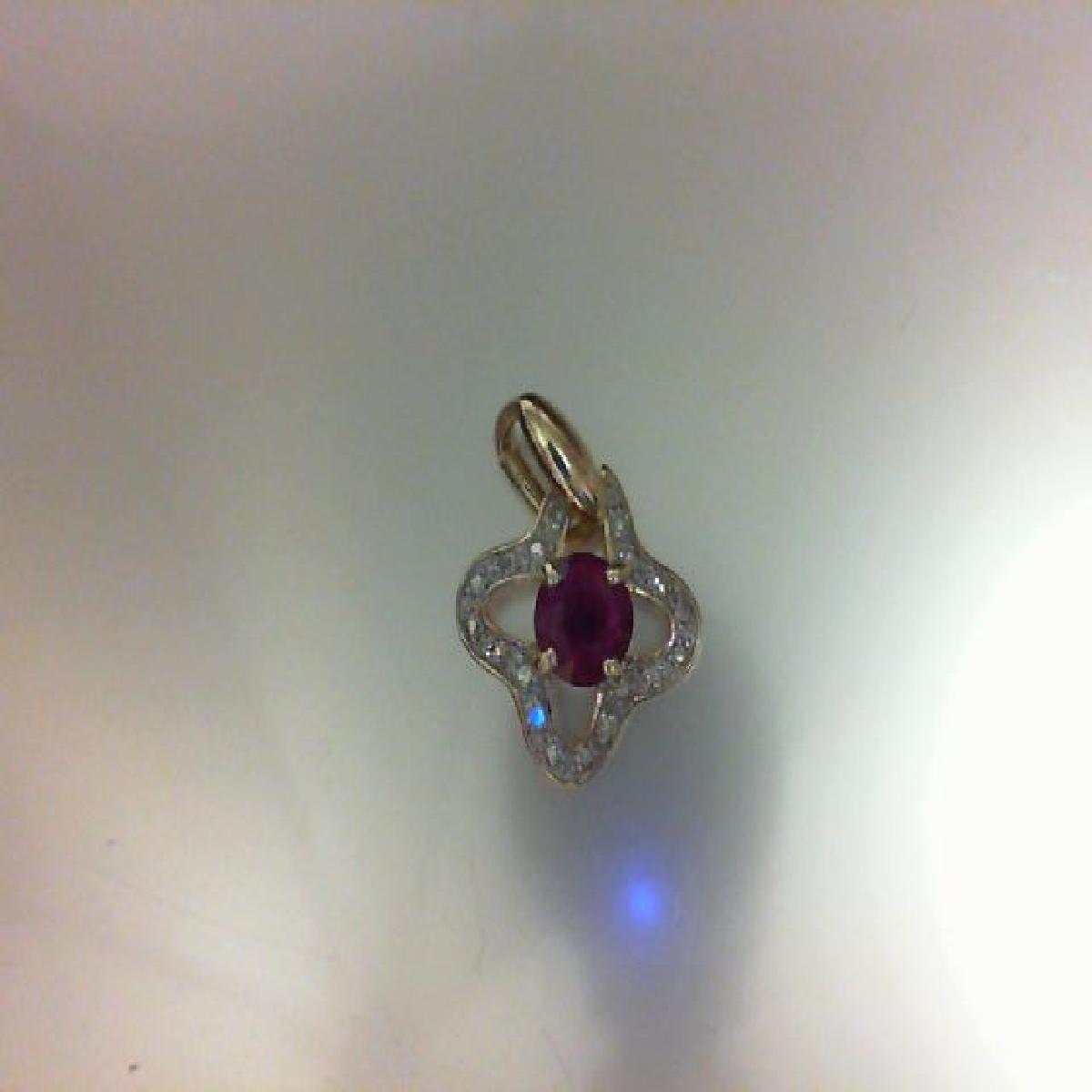 Pendentif AU375 Rubis Or Jaune 9 Carats Serti À Griffes Chaîne Adaptable Non Fournie