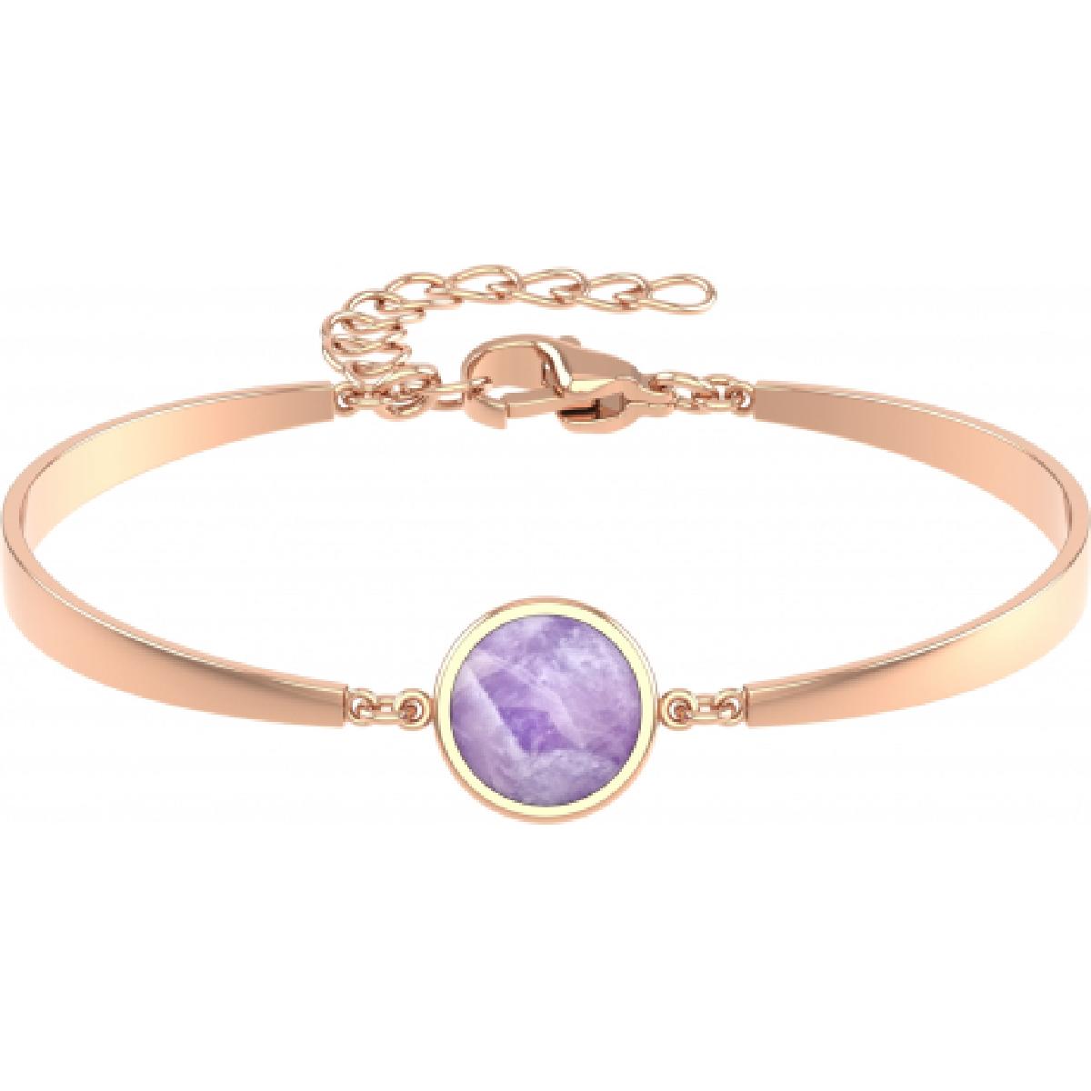Bracelet Cabochon Améthyste – Acier Rosé Inoxydable