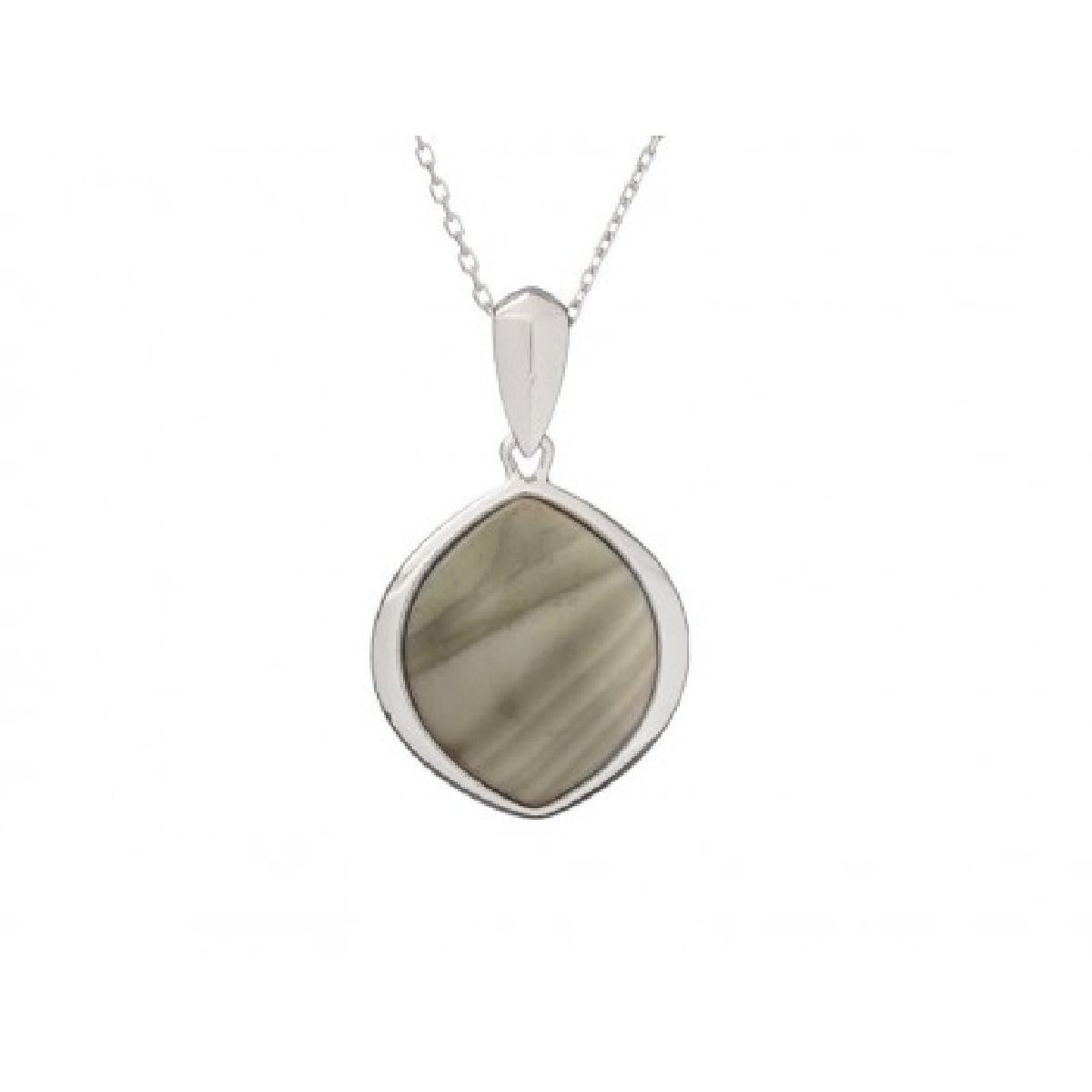 Collier Silex rayé 1,4 cm sur 1,0 cm, pendentif simple et distinct – Argent rhodié AG925