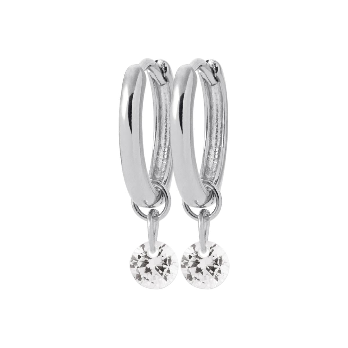Boucles d'oreilles AG925 Créoles pampille Zirconium Blanc – Argent rhodié 925/1000