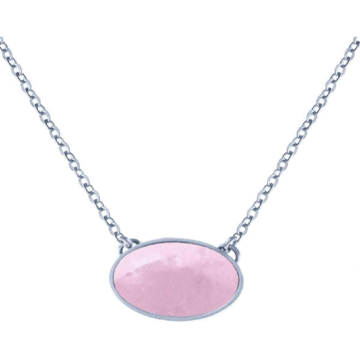 Collier Quartz Rose Naturel Variations de Nuances et Taille Fine Pendentif Rond – Acier