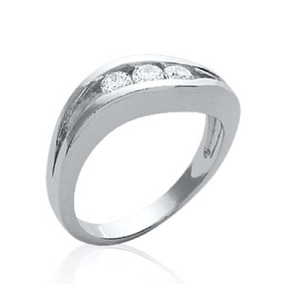 Bague de doigt en forme de vague et sertie de trois oxydes de zirconium AG925 – Argent rhodié 925