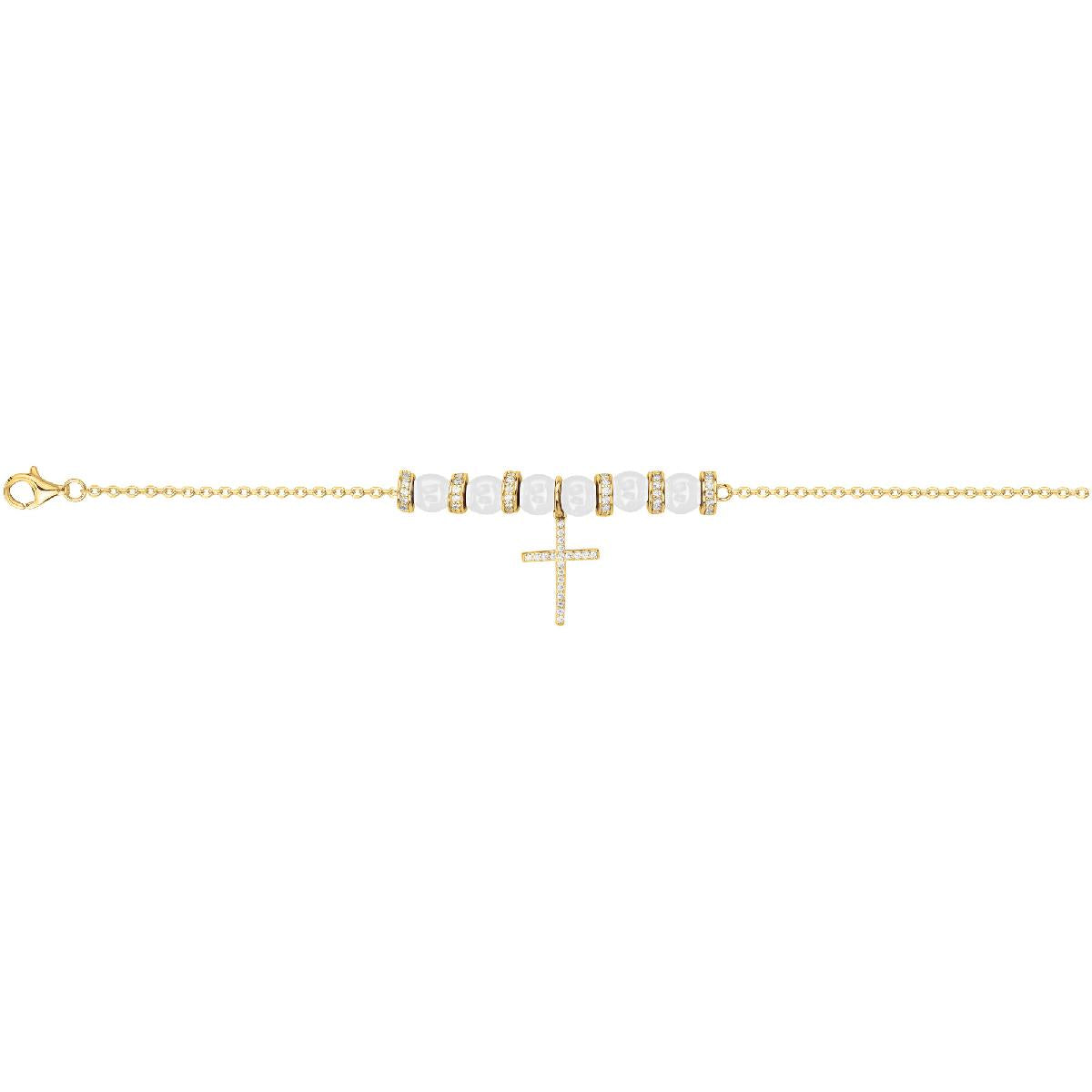 Bracelet Céramique Plaque Or Jaune 18 Carats – Zirconium Et Gravure Satinée Finement Réalisée