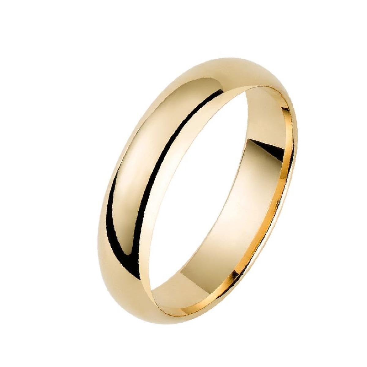 Alliances Lisses Demi-Jonc Intérieur Bombé Poli Pour Doigt Taille Standard - Or Jaune 18 Carats
