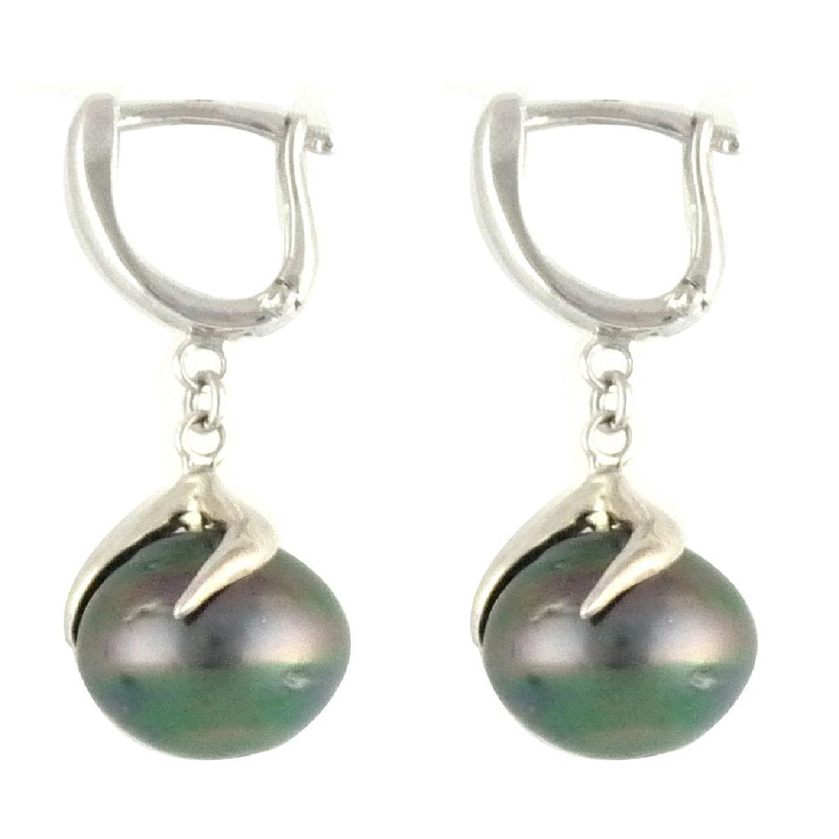 Boucles d'oreilles à perles de Tahiti cerclées en AG925 – Argent rhodié 925/1000