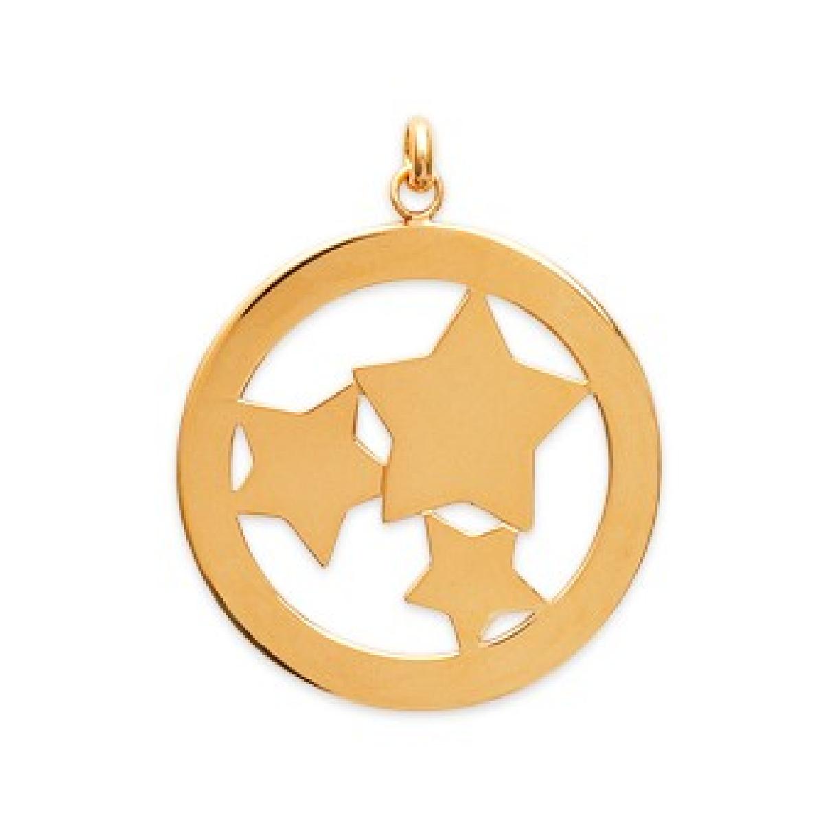Pendentif ALOÏZE Cercle Ajouré Trois Étoiles Gravé Bélière Ovale – Plaqué Or Jaune