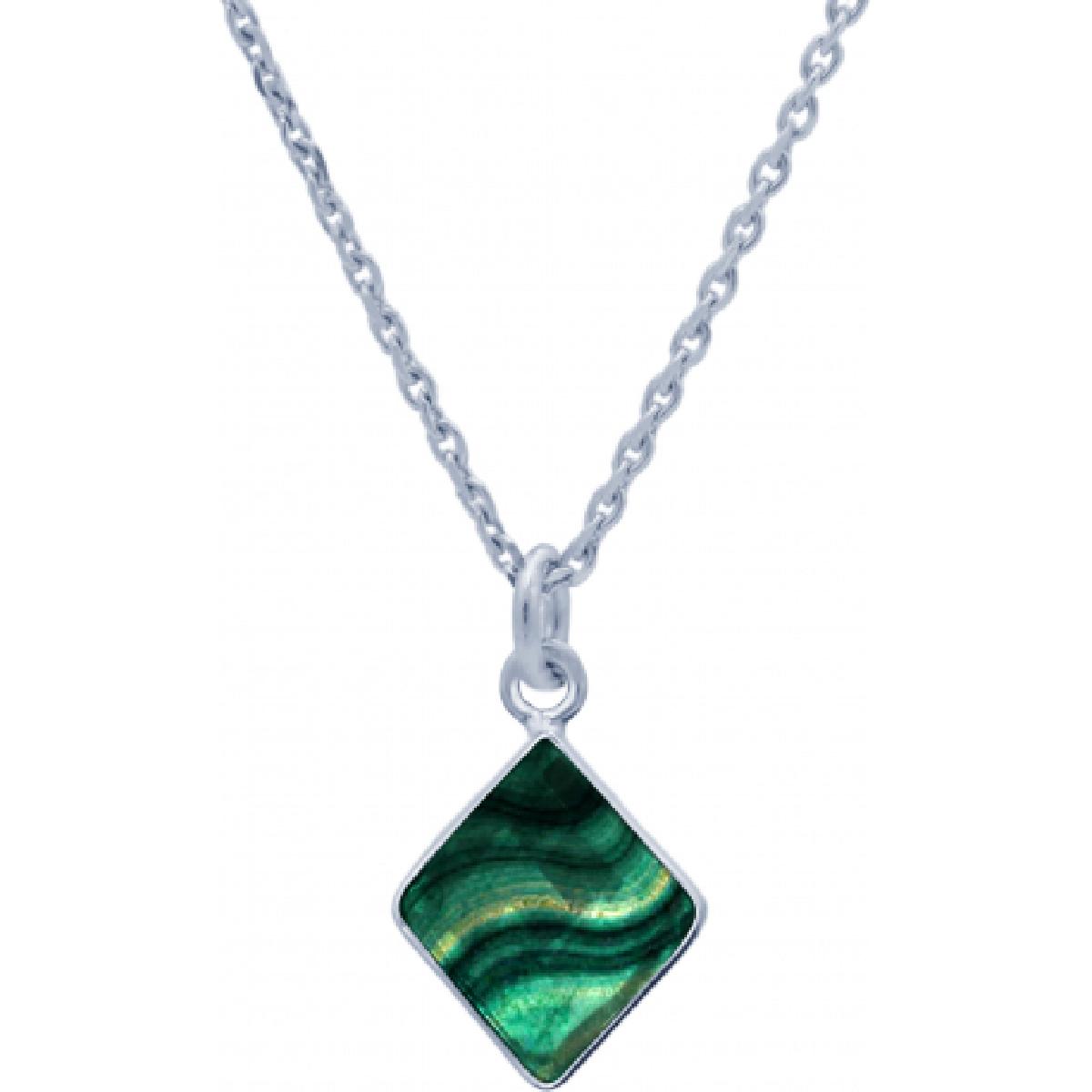 Collier Simple Malachite Argent 925 Signé Aloïze Collection Chaîne À Longueur Réglable