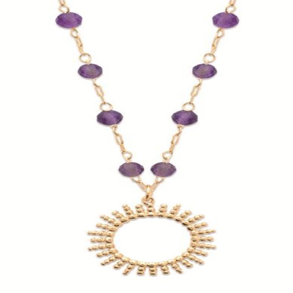 Collier ALOÏZE Soleil Perlé Ajouré Pendentif Central en Forme de Soleil – Plaqué Or Jaune 3 Microns