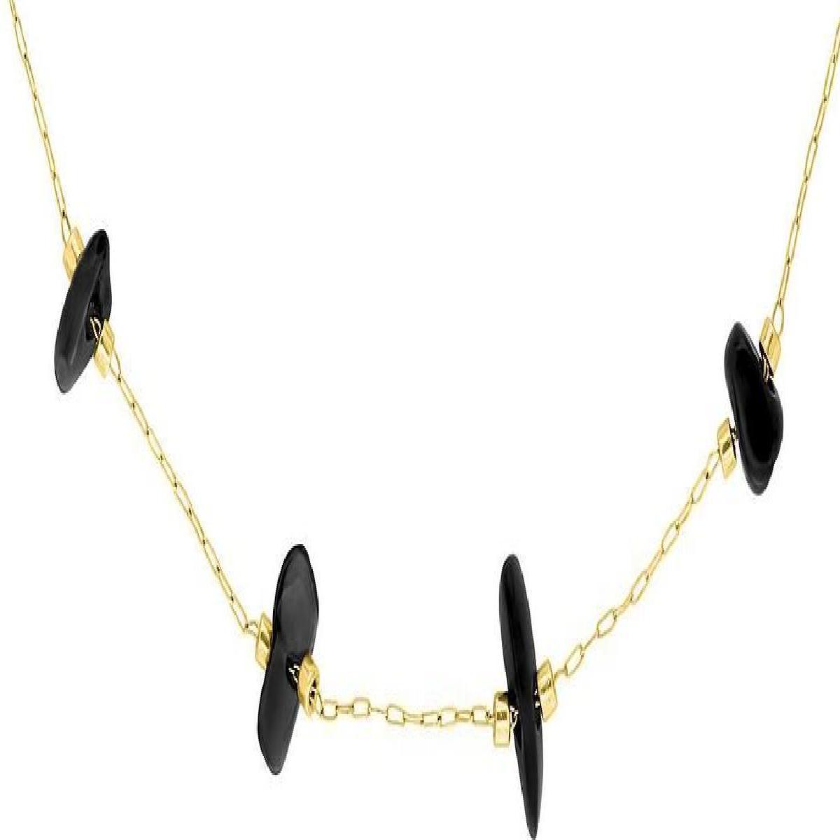 Collier Maille Forçat Rectangle - Acier Doré Et Agates Noires Variées Longueur 38 Cm